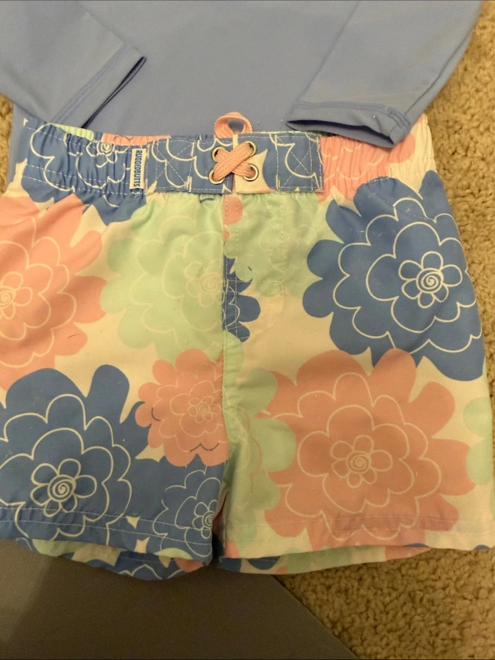 Girls' Light Blue Long-Sleeve Rashguard with Floral Swim Shorts